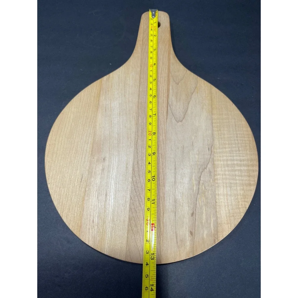 Vintage Southern Hardwood Round Wooden Cutting Board Paddle Handle 13.5 Inch